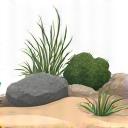 Icona di rocce e piccole piante, simbolo di un giardino roccioso.