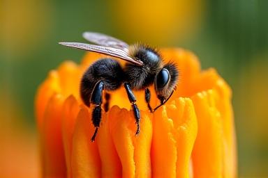 Ape che si posa su un fiore di una pianta mediterranea.